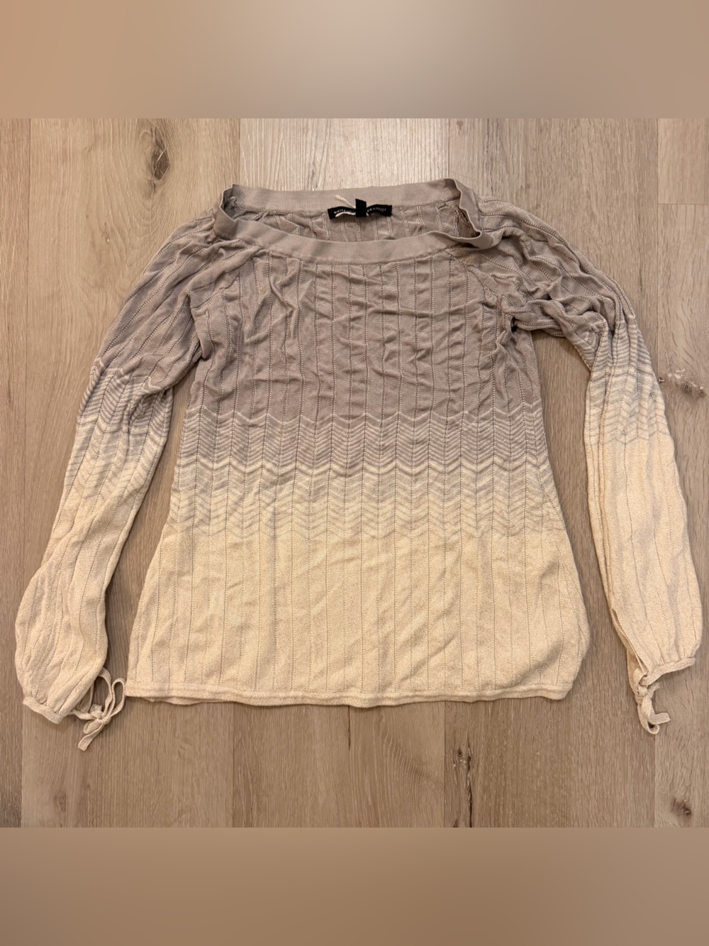 White House Black Market Y2K Ombre Chevron Knit Tie-Sleeve Blouse M